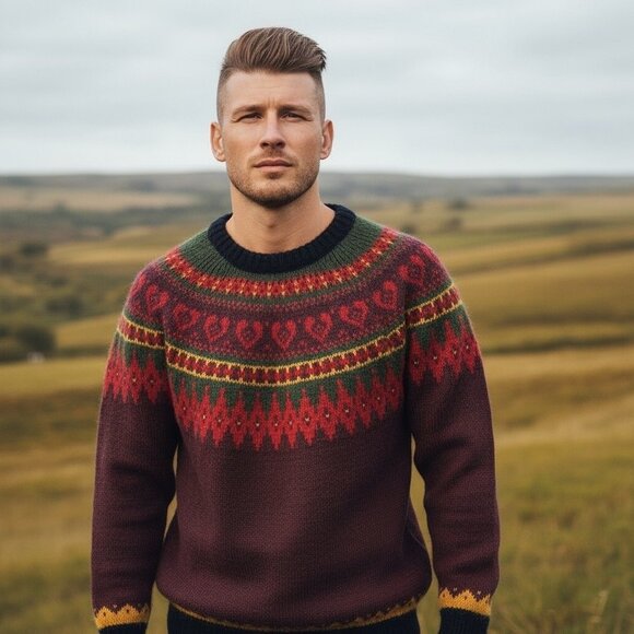 Vintage The Alpaca Connection Handmade in Peru Fair Isle Sweater Size Large - Picture 1 of 7